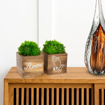 Conjunto de Vasinhos com Planta Artificial - Mão Rezando e Palavra Amém  Espelhado - Prata