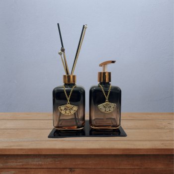 kit difusor / saboneteira e bandeja elite  fume - preto