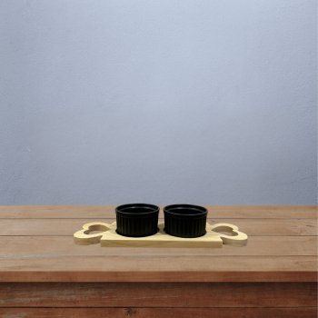 Kit para Molhos e Tempero Ramequins Branco de plastico com Tabua de Madeira